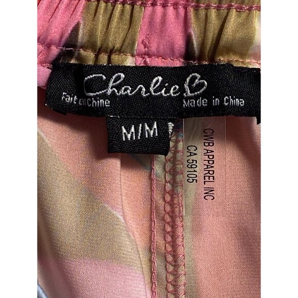 Charlie CWB Apparel Wide Leg Floral Womens Pants Sz M Poly Spandex With Pockets - Picture 3 of 10